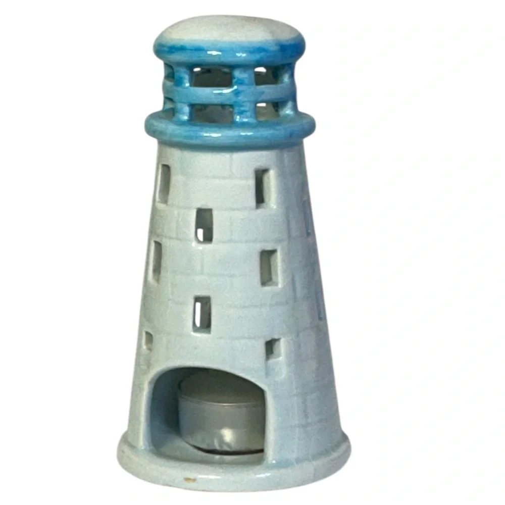 Bermuda Trader Lighthouse Tea Light Ceramic Candle Holder Decorative Blue White - Picture 4 of 16